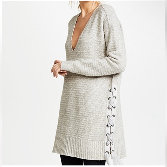 FREE PEOPLE Heart It Laces Oversized Cotton Blend V-Neck Long Soft Sweater - Picture 8 of 9